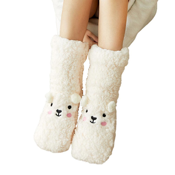 Dammode Korall Fleece Mellanhöga Golvstrumpor Vinter Varma Hem Inomhus Tjocka Plyschstrumpor White