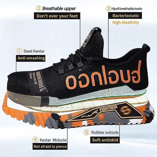 Arbejdssneakers Stål Tå Sko Herre Sikkerhedssko Punkteringssikre Arbejdssko Støvler Mode Inde Orange 47
