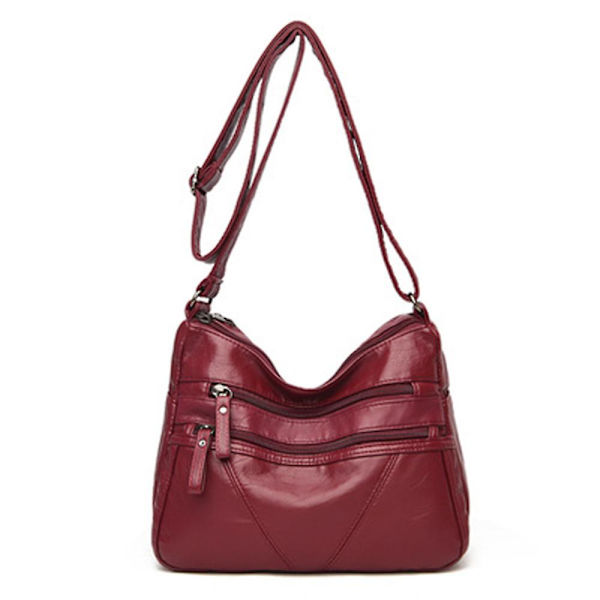 Dam Solid Crossbody Axelväska Multipla Fickor Satchel Dragkedja Stor Kapacitet Messenger Bag Red