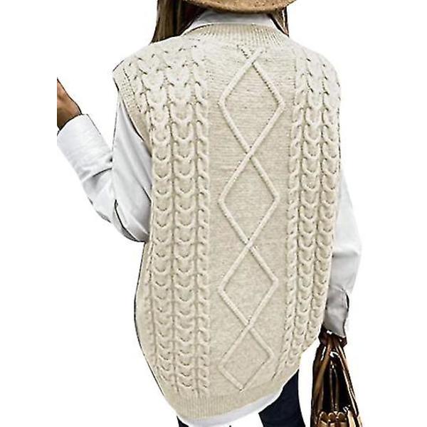 Dame Sweater Vest Dame Oversized V-hals Ærmeløse Sweaters beige S