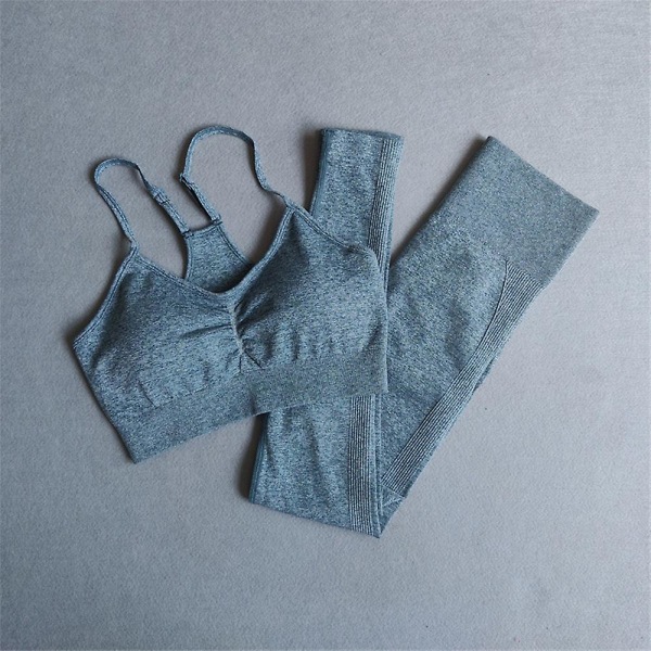 2 st Träningskläder för kvinnor Sport-BH Seamless Leggings Yoga Gym Sports Set Gray Wihte S