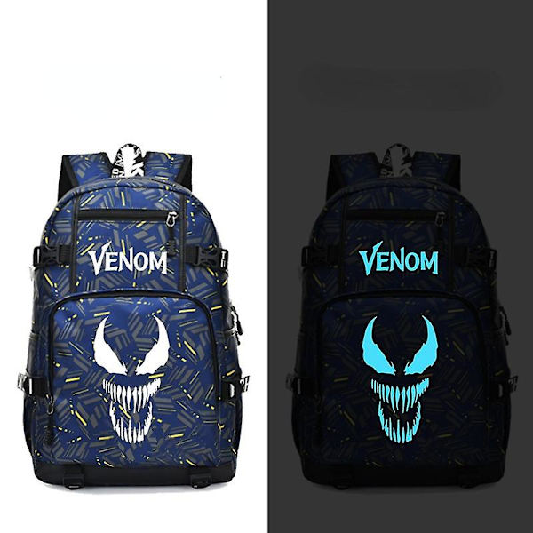 Venom Luminous Fluorescent Ryggsäck Resväska Student Skola Väska Barn Ryggsäck Blå Style 1