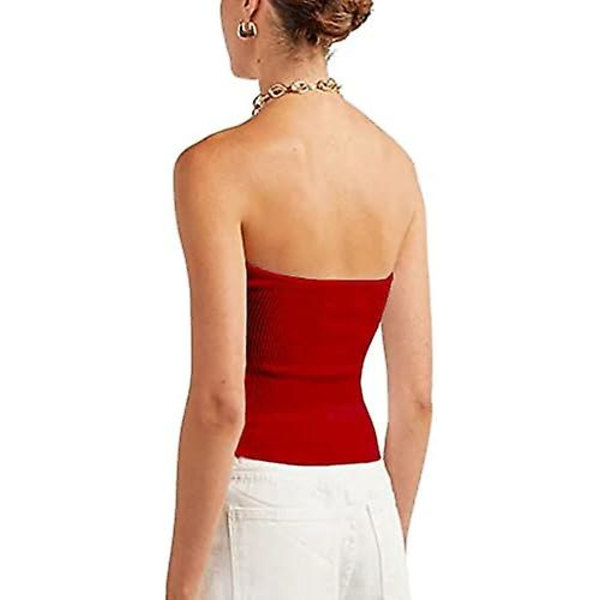 Naisten olkaimeton crop top seksikäs sydänpääntie ribbineulottu kierretty solmu edessä hihaton Camisoletanks toppi red M