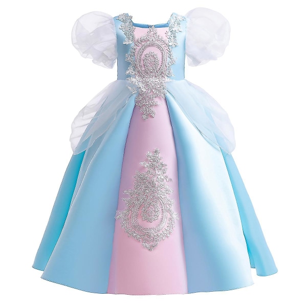 Retro barnklänning flickklänning puffärmad prinsessklänning 130