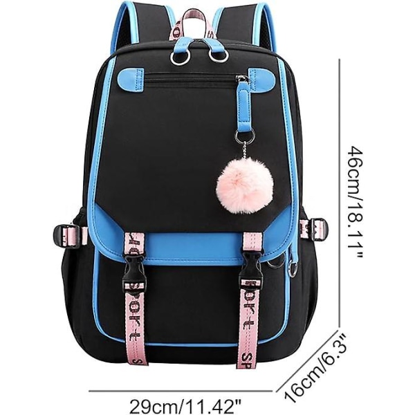 Ryggsäck för tonårsflickor Middle School Students Bokväska Outdoor Daypack med USB laddningsport blue