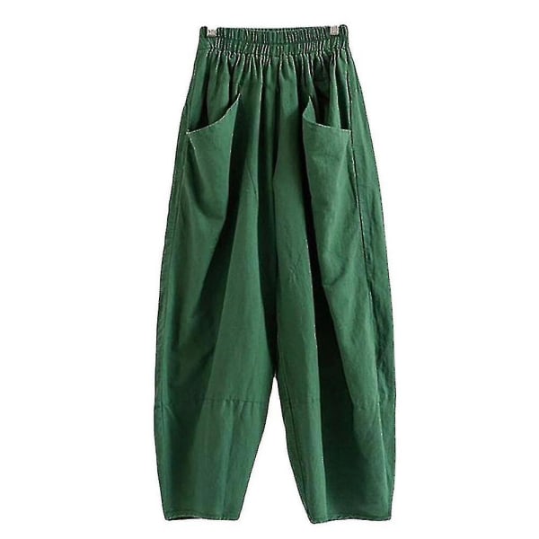 Dame Elastisk Midje Harem Løse Bukser Ensfarget Baggy Aladdin Bukser Green L