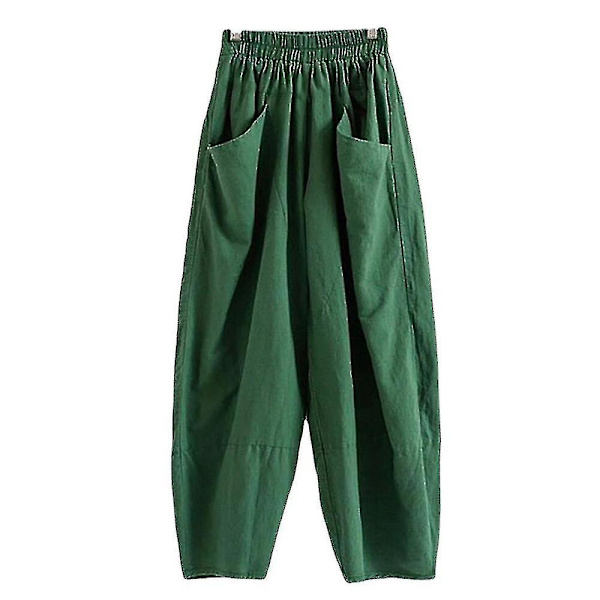 Dame Elastisk Talje Harem Løse Bukser Ensfarvede Poset Aladdin Bukser Green L