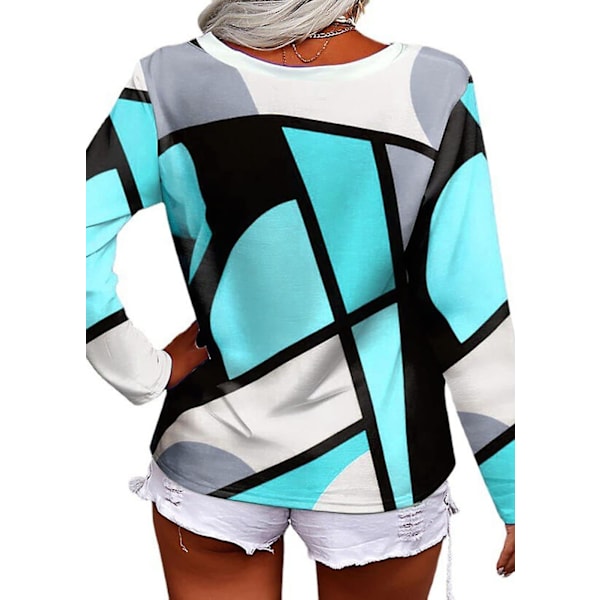 Dame Geometrisk Mønster Topper V-hals Langermet Skjorte Casual Løse Pullover Bluser Green M
