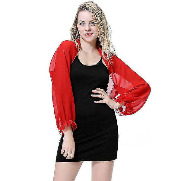 Dam Mesh Chiffong Bolero Kofta Långärmad Transparent Kort Cardigan Toppar Sommar Red