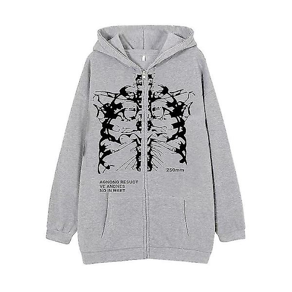Mörk Sweatshirt med Dragkedja Skelett Hoodie Benprydd Hoodie High Street Hipster Sweatshirt Jacka grey-black M