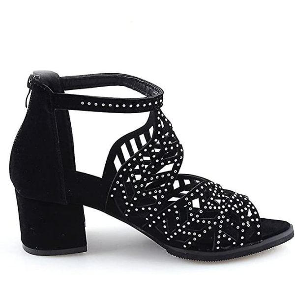 Sommersandaler med åpen tå, temperament, glidelås, høy hæl og plattform for kvinner Black 39