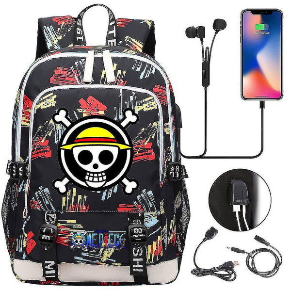 Skolväska för tonåringar - One Piece-tryckt USB-skolryggsäck för män och kvinnor - Casual reseryggsäck 5
