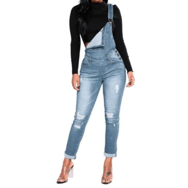 Damer Casual Denim Haklapp Jeans Byxor Jumpsuit XL