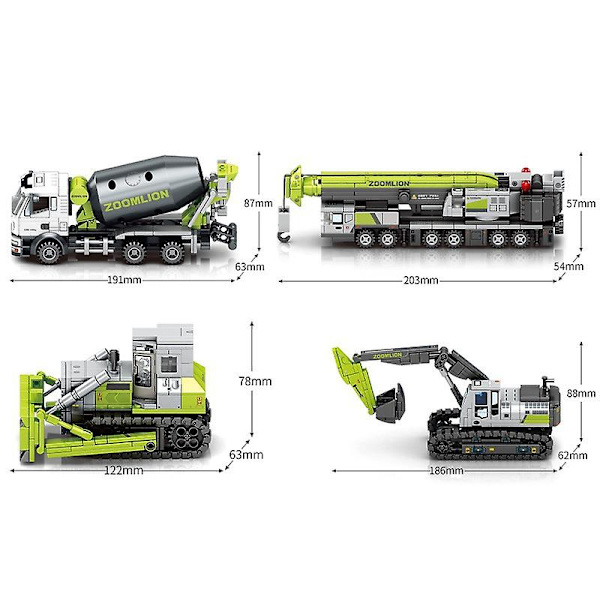 Bulldozer Blender Grävmaskin Kran Byggklossar Leksak Engineering Fordon Små Partikel Pussel Montering Byggklossar crane