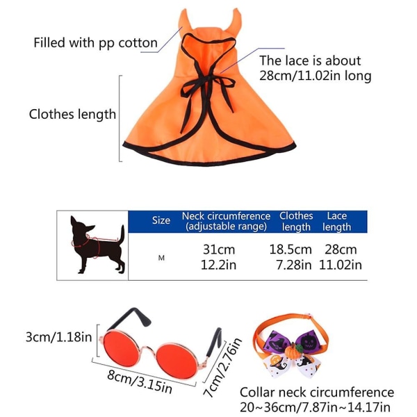 Halloween Cosplay set för katt Hundkappa Kläder med söta horn Bowknot krage Glasögon kostym Pet Dress Up Accessoarer