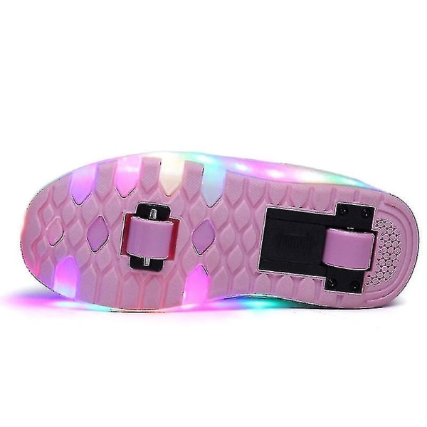 Led Light Up Roller Shoes Double Wheel USB Uppladdningsbara skridskoskor Svart/rosa Pink 33