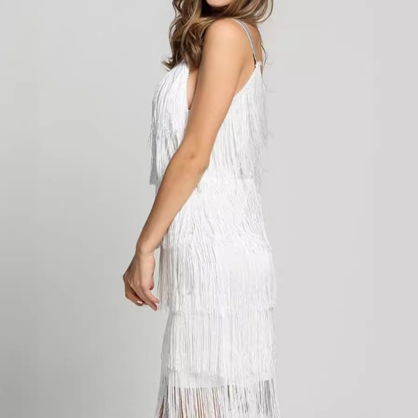 Great Gatsby Flapper Kjole 1920-talls Party Vintage Duske Dame Frynsekjoler White L
