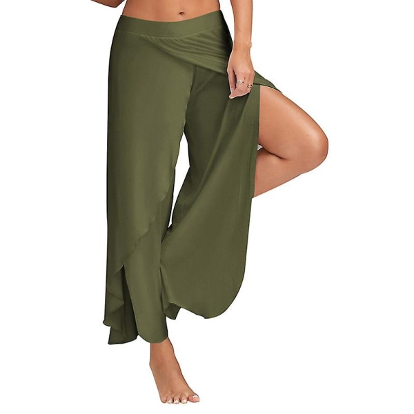Dame Bukser med Brede Ben Løse Fitness Yoga Split Bukser Mandala Åben Ben Bukser Komfortabel Gypsy Hippie Aladdin Harem Bukser Green L