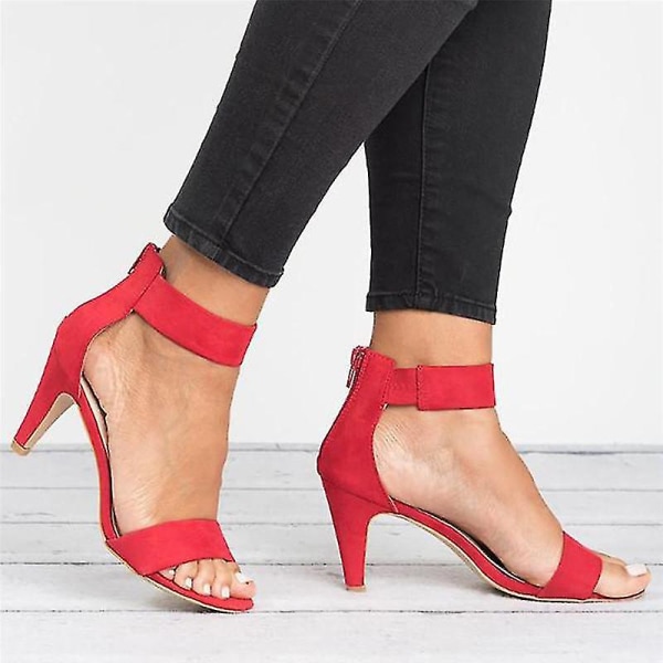 Kvinnors skor med öppen tå Enkelband Ankelrem Stiletto Mid Heel Sandal Back Dragkedja Design Black 40