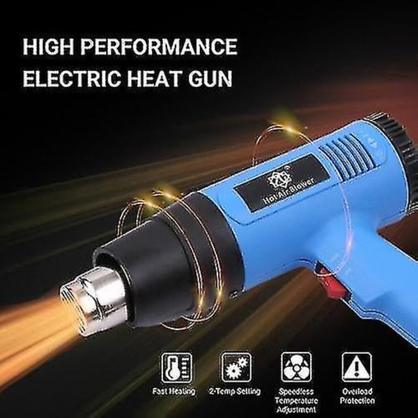 2000w Varmepistol Professionel Elektrisk Varmluftpistol Hurtig Opvarmning Variable Temperaturer Med 2-temp Indstillinger