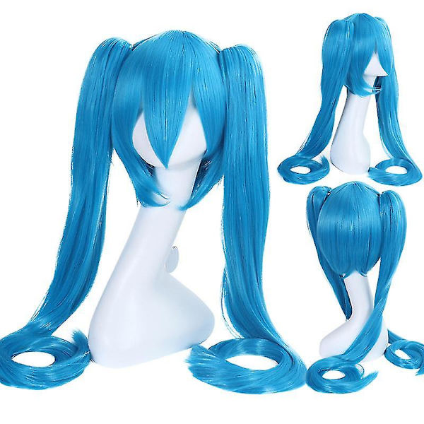 Lång Rak Peruk Med 2 Hästsvansar Hatsune Miku Cosplay Peruk Blue