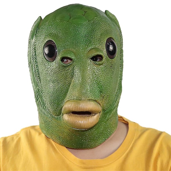 Vuxen Rolig Ugly Green Fish Mask Latex Cosplay Party Halloween Alien Huvudbonad Fest Skräck Parodi Tillbehör