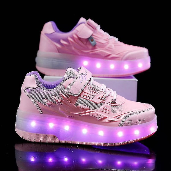 Barnesko Sneakers Sko med doble hjul LED-lys Q7-yky Pink 37