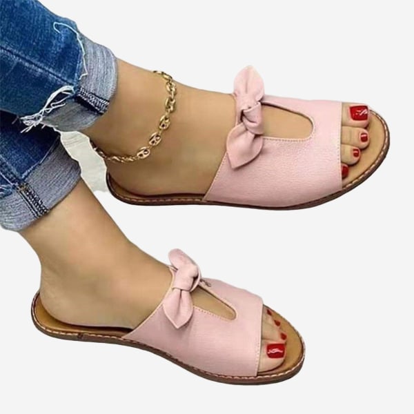 Dame Ensfarvede Casual Sandaler Pu Læder Åndbar Hjemmesko Egnet Til Camping Indendørs Gåture Pink 42