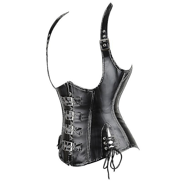 Faux Läder Korsett Topp Halter Korsett Dragkedja Spänne Bustier Midjetränare Väst Korsett Underbyst Kvinnor Steampunk Kaffe M