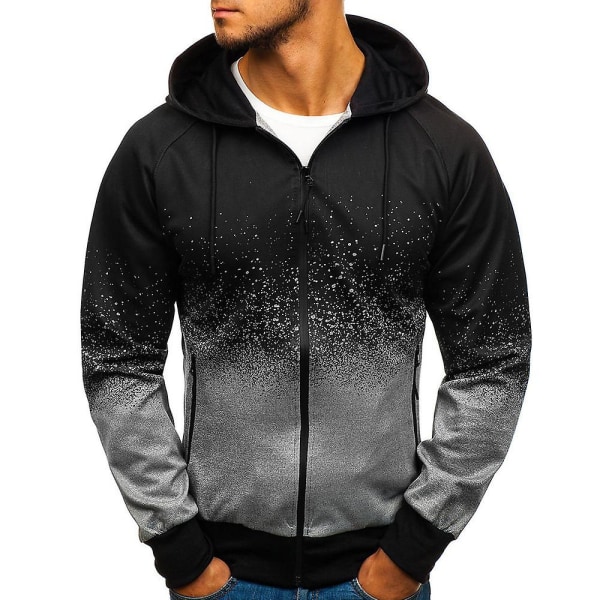 Män Tryck Dragkedja Upp Långärmad Sport Huvtröja Hoodies Sweatshirt Kappa Outwear Grey M