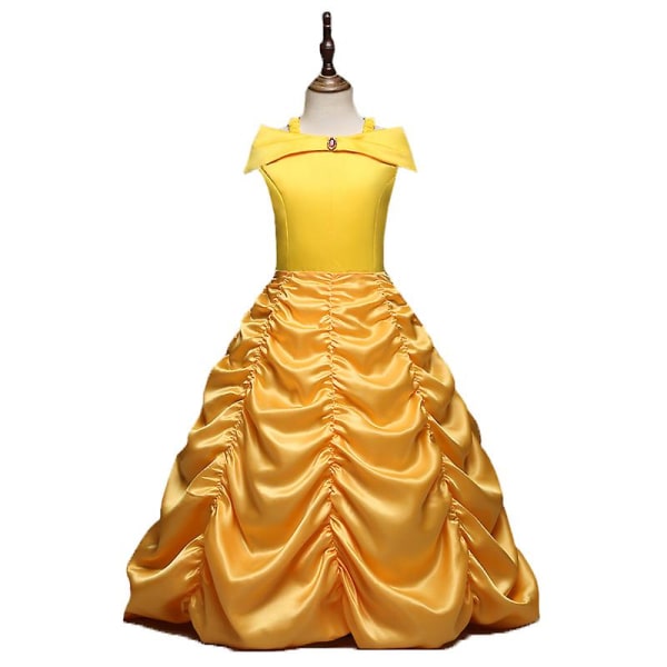 Barn Flickor Skönheten och Odjuret Prinsessa Belle Cosplay Kostym Fest Balklänning Yellow 6-7 Years