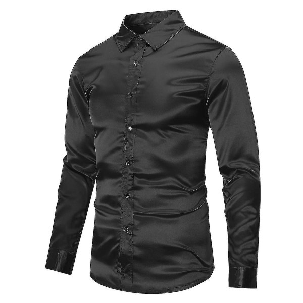 Herrkläder Casual Fashion Blank Longärmad Slim-fit Formell Skjorta Black S