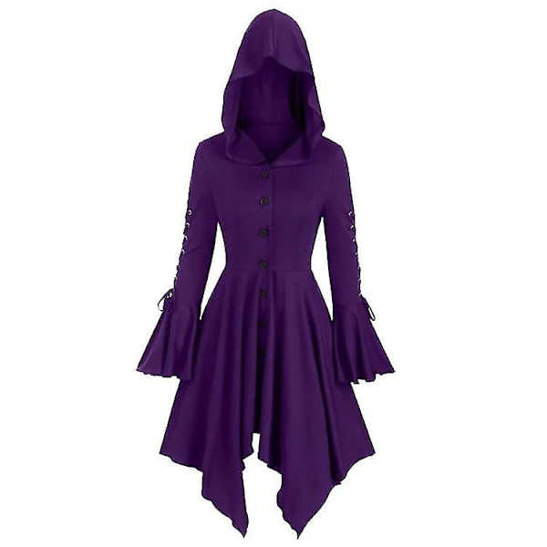 Gotisk Hætte Cape Frakke til Kvinder, Uregelmæssig Langærmet Jakke Purple XL
