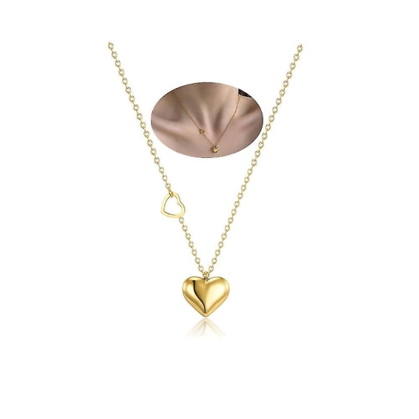 Söt hjärtformad halsband Petite Double Heart Pendant Choker Liten guld hjärtkedja Damhalsband Kvinnor Flickor Delikat