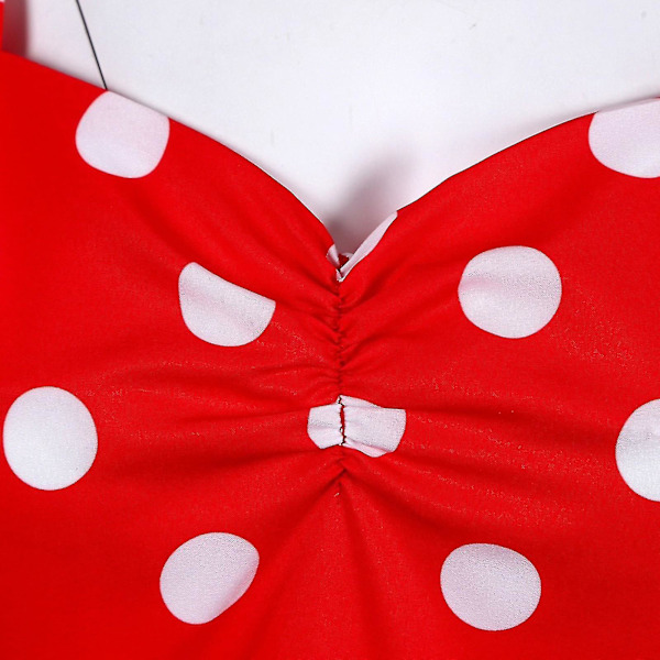 Kvinnors Retro Resestil Vågsöm Kortärmad Prickig Midilång Klänning Red M