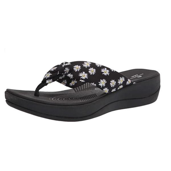 Tryckta tofflor med fotvalvsstöd Sandaler Dam Sommar Strand Flip Flop Ani halkfri sula Flowers 41