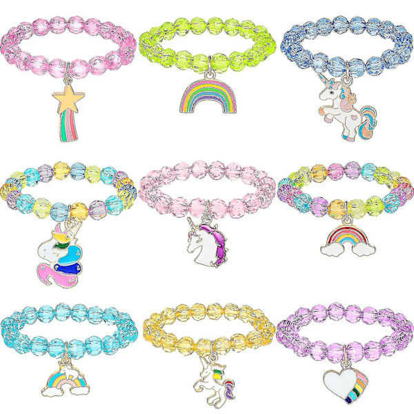 9 Stycken Färgglada Armband Flickarmband Regnbågsfärgade Pärlor Crystal Style