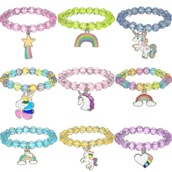 9 Stykker Fargerike Armbånd Jentearmbånd Regnbue Perlearmbånd Crystal Style