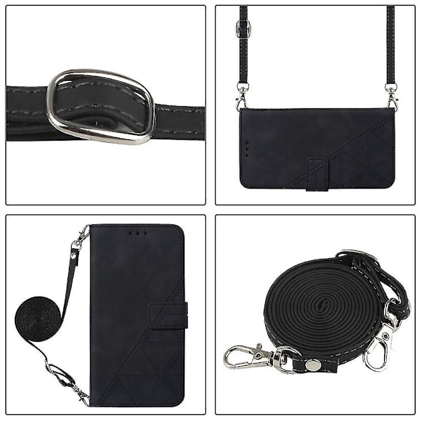 Fodral för Tcl 30t Snodd Crossbody Halsrem Telefonfodral Plånbok Magnetiskt Läderfodral black