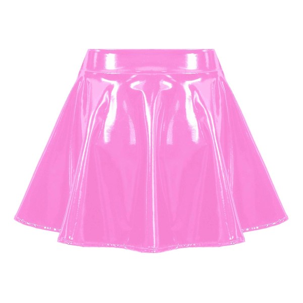 Dam Osynlig Dragkedja A-linjeformad Kort Mini Kjol Glansigt Lackläder Utsvängd Minikjol Klubb Bar Poledance Performance Kostym Black L