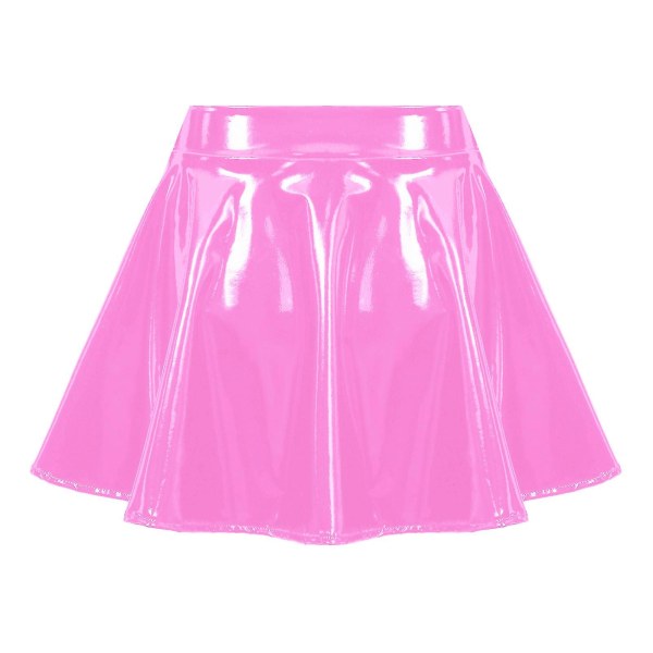 Dam Osynlig Dragkedja A-linjeformad Kort Mini Kjol Glansigt Lackläder Utsvängd Minikjol Klubb Bar Poledance Performance Kostym Black S