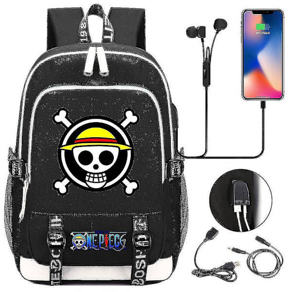Skolväska för tonåringar - One Piece-tryckt USB-skolryggsäck för män och kvinnor - Casual reseryggsäck 1