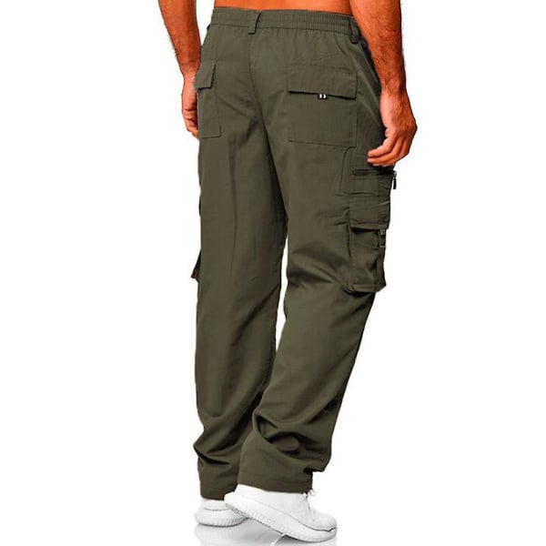 Elastiske Cargo Combat Bukser til Mænd med Elastik i Taljen, Multi-lommer, Casual Bukser, Militær Army Bukser Army Green L