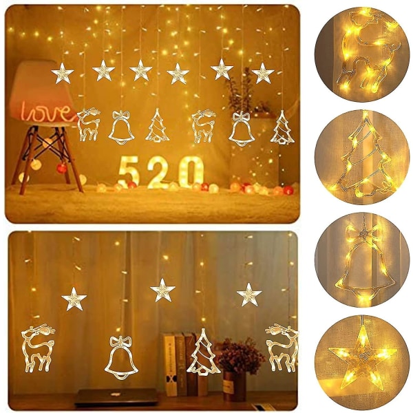 Julljusgirland, ljusridå, led ljusridå, julljusridå, juldekoration, stjärnslinga, 4m 8 ljuslägen
