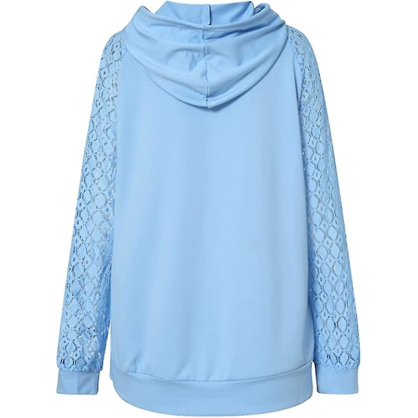 Dame Hættetrøjer Blonde Patchwork Langærmet Hættetrøje Casual Mode Tunika Pullover Stilfuld Elegant Sweatshirt Snøre Jumper Toppe Med Lommer Blue L