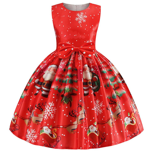 Børn Piger Juleprint Ærmeløs Prinsesse Gallakjole Prom Kjole Julefest Swing Kjole Big Red 2-3 Years