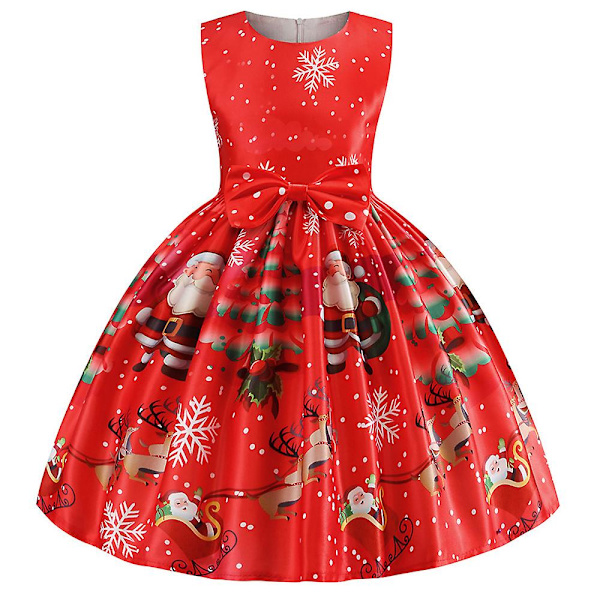 Flickor Julmönstrad Ärmlös Prinsessbalklänning Festklänning Julparty Swing Klänning Big Red 3-4 Years