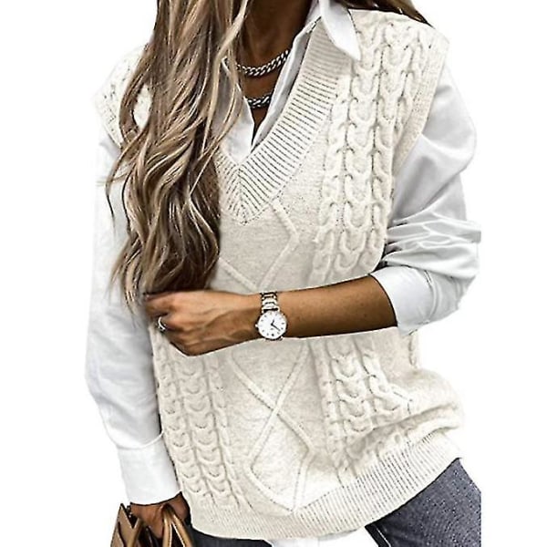 Dame Sweater Vest Dame Oversized V-hals Ærmeløse Sweaters beige S