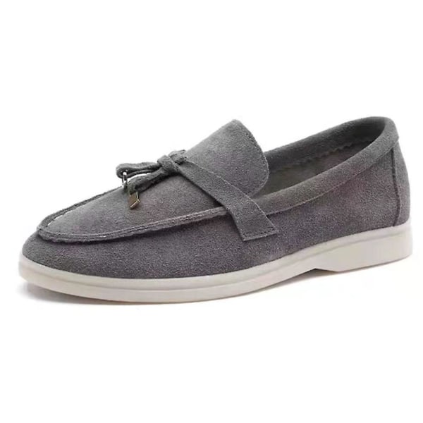 Semsket Skinn Slip-on Ballerinasko for Vår og Høst, Sklisikre Komfortable Løpesko for Kvinner, Hverdagsbruk Grey 39