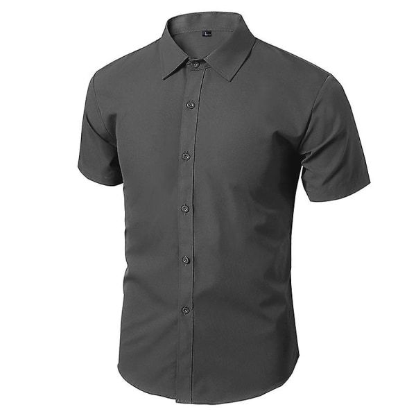 Kortärmad herrskjorta enfärgad knappskjorta sommarskjortor Dark Grey XXL